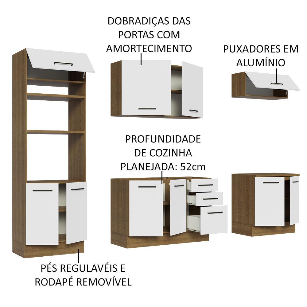 Cozinha Completa Madesa Agata 270001 com Armário e Balcão (Sem Tampo e Pia) - Rustic/Branco