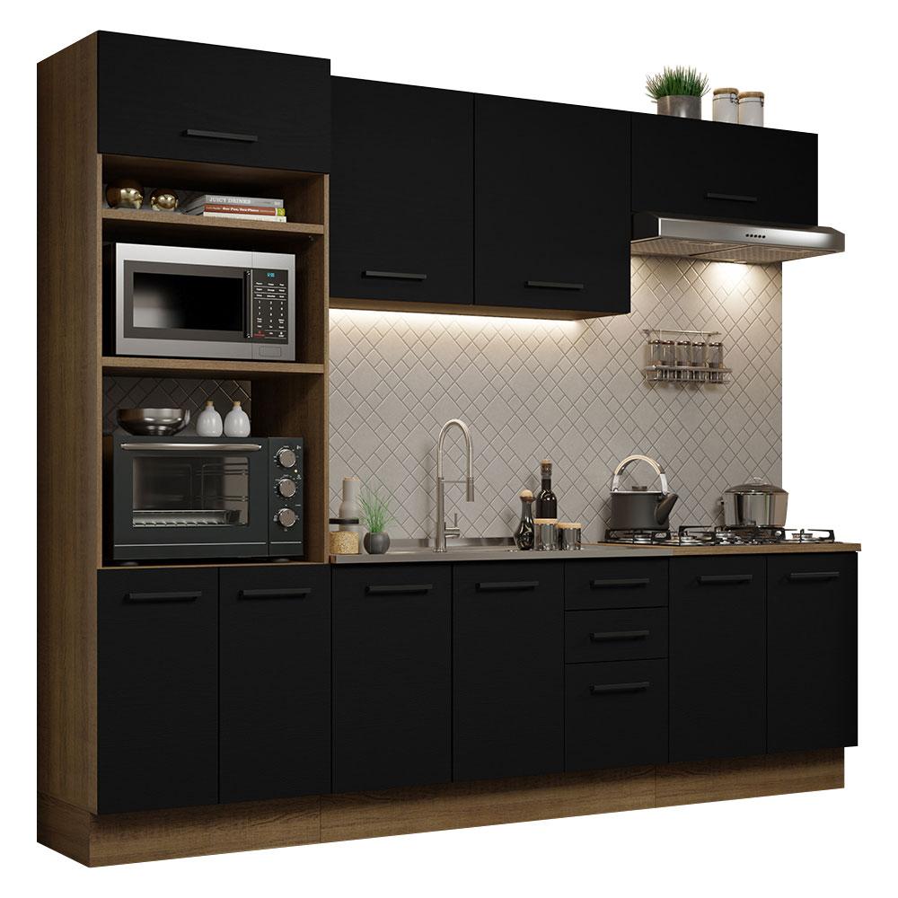Cozinha Completa Madesa Agata 270001 com Armário e Balcão (Sem Tampo e Pia) - Rustic/Preto