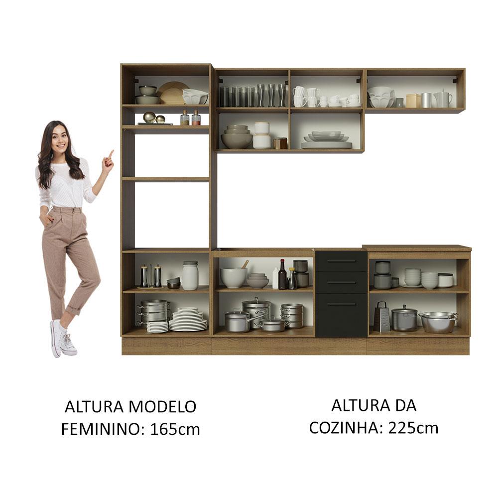 Cozinha Completa Madesa Agata 270001 com Armário e Balcão (Sem Tampo e Pia) - Rustic/Preto
