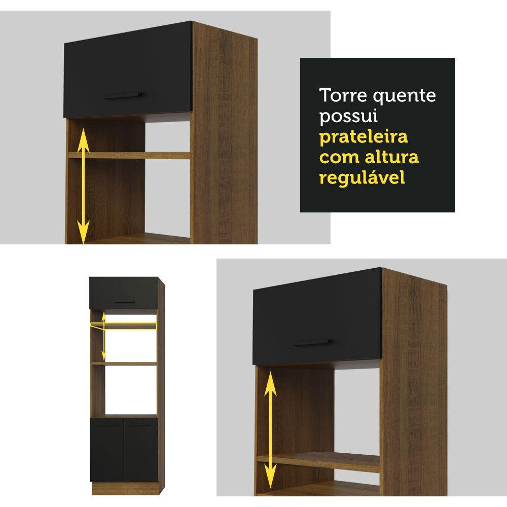 Cozinha Completa Madesa Agata 270001 com Armário e Balcão (Sem Tampo e Pia) - Rustic/Preto
