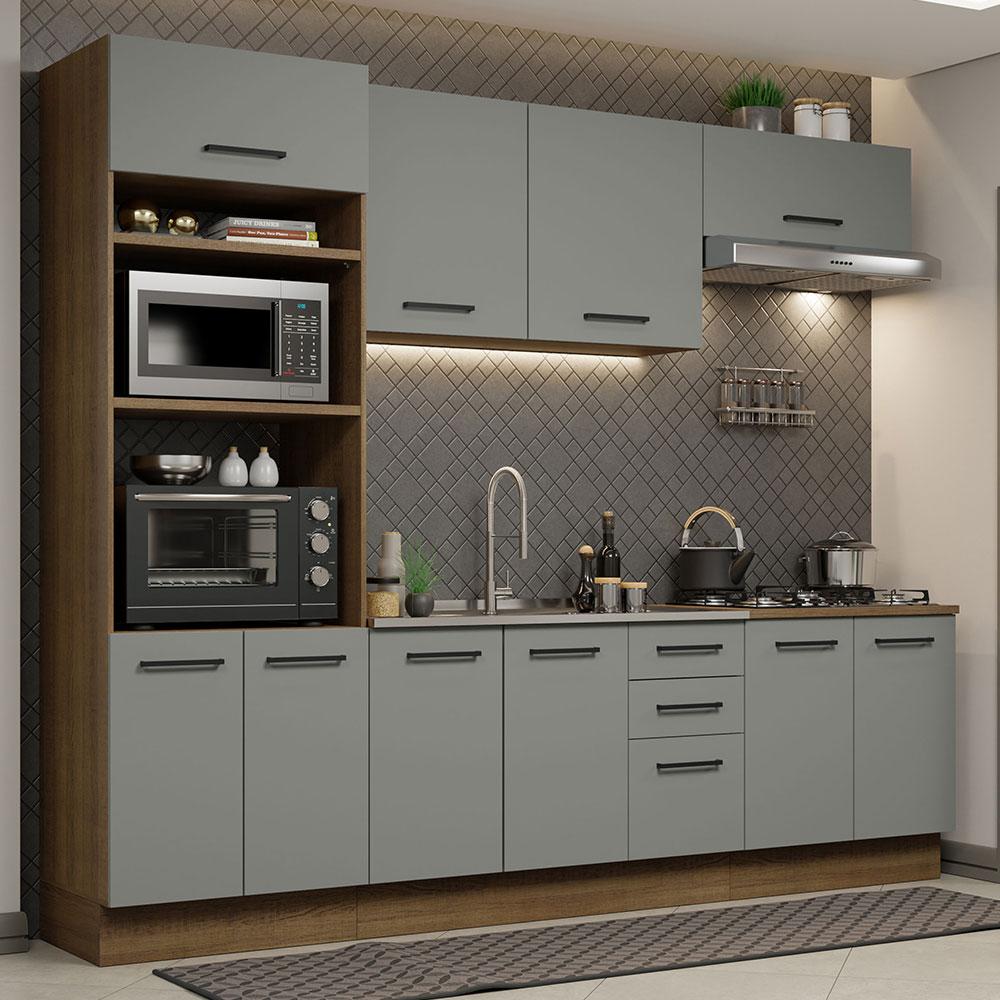 Cozinha Completa Madesa Agata 270001 com Armário e Balcão (Sem Tampo e Pia) – Rustic/Cinza