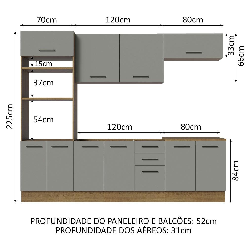 Cozinha Completa Madesa Agata 270001 com Armário e Balcão (Sem Tampo e Pia) – Rustic/Cinza