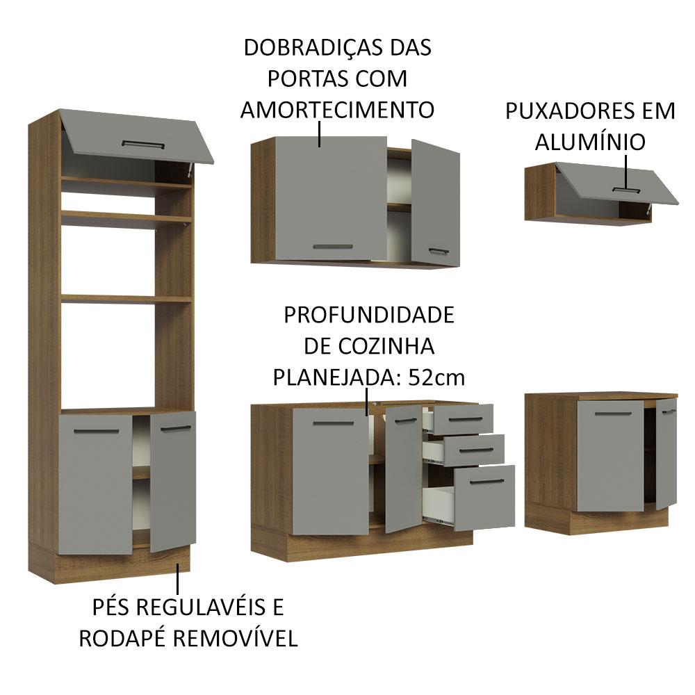 Cozinha Completa Madesa Agata 270001 com Armário e Balcão (Sem Tampo e Pia) – Rustic/Cinza