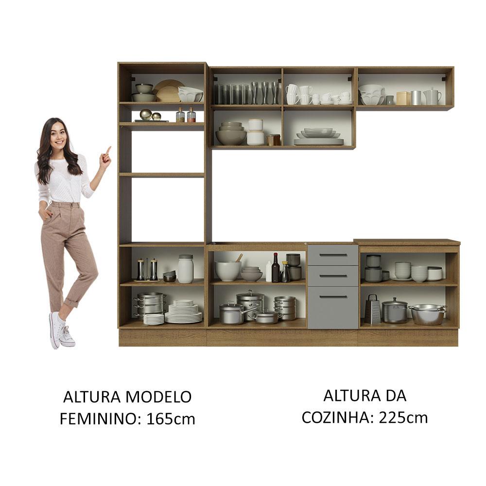 Cozinha Completa Madesa Agata 270001 com Armário e Balcão (Sem Tampo e Pia) – Rustic/Cinza