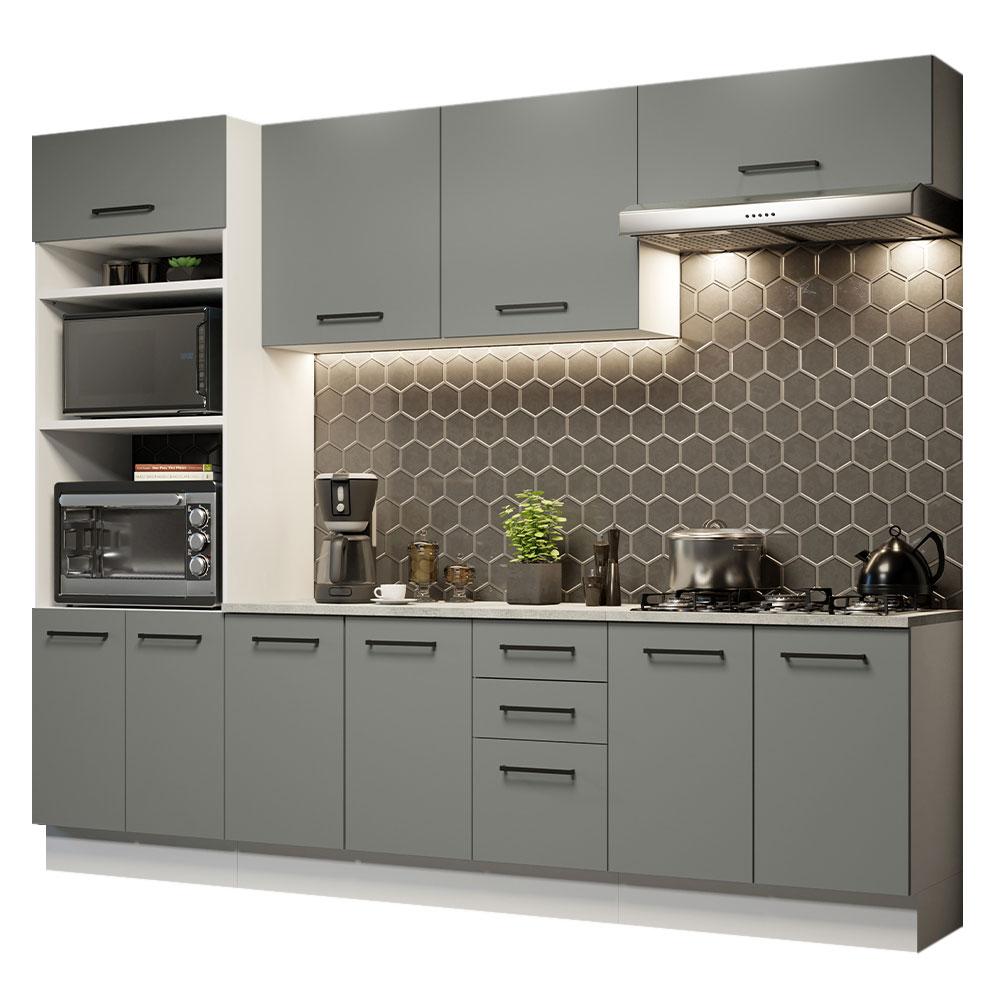 Cozinha Completa Madesa Agata 270002 com Armário e Balcão (Com Tampo) - Branco/Cinza