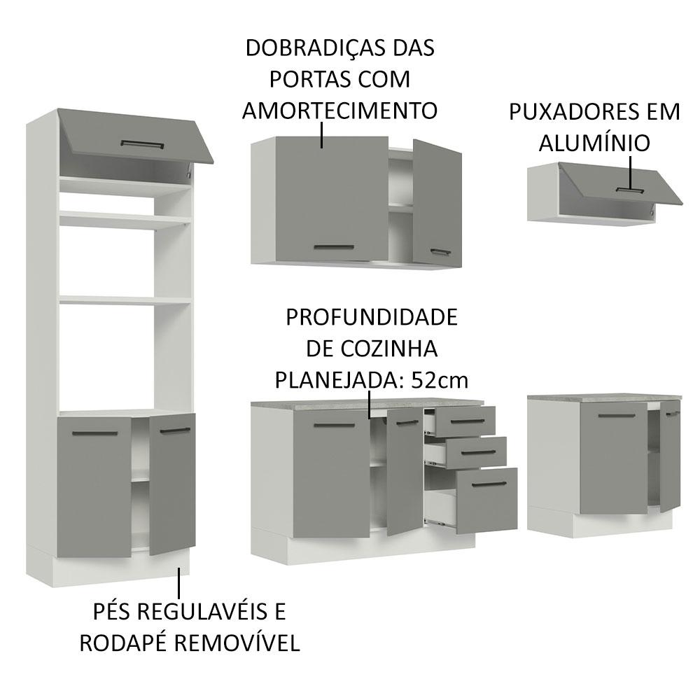 Cozinha Completa Madesa Agata 270002 com Armário e Balcão (Com Tampo) - Branco/Cinza