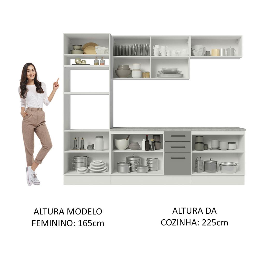 Cozinha Completa Madesa Agata 270002 com Armário e Balcão (Com Tampo) - Branco/Cinza