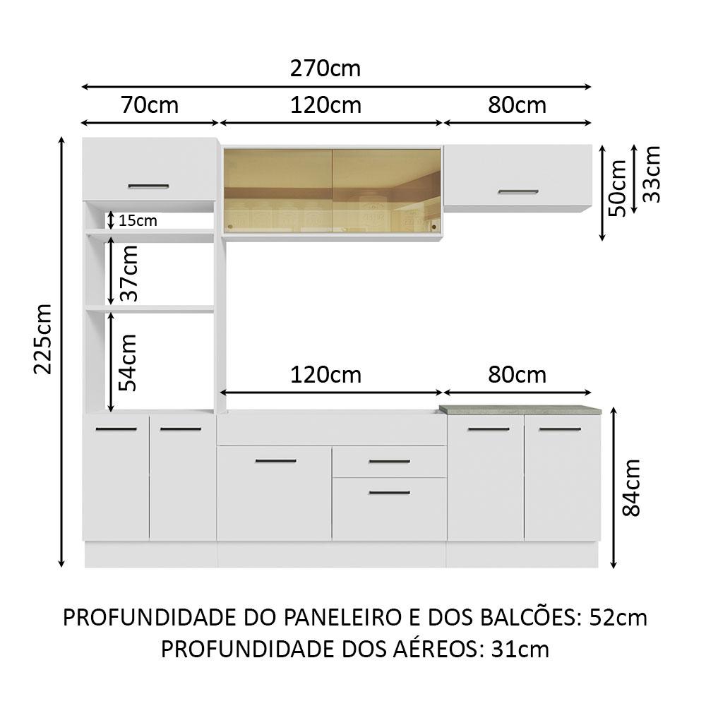 Cozinha Completa Madesa Agata 270003 com Armário e Balcão (Sem Tampo e Pia) - Branco