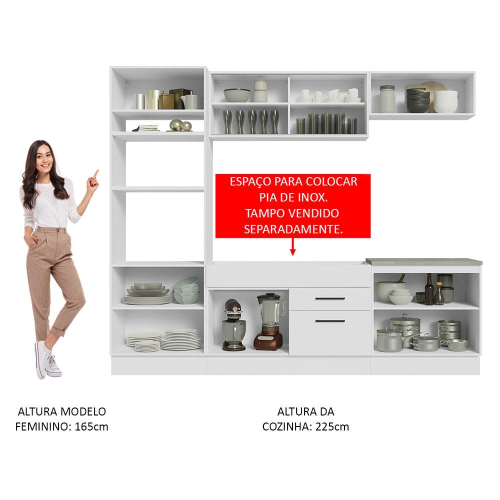 Cozinha Completa Madesa Agata 270003 com Armário e Balcão (Sem Tampo e Pia) - Branco