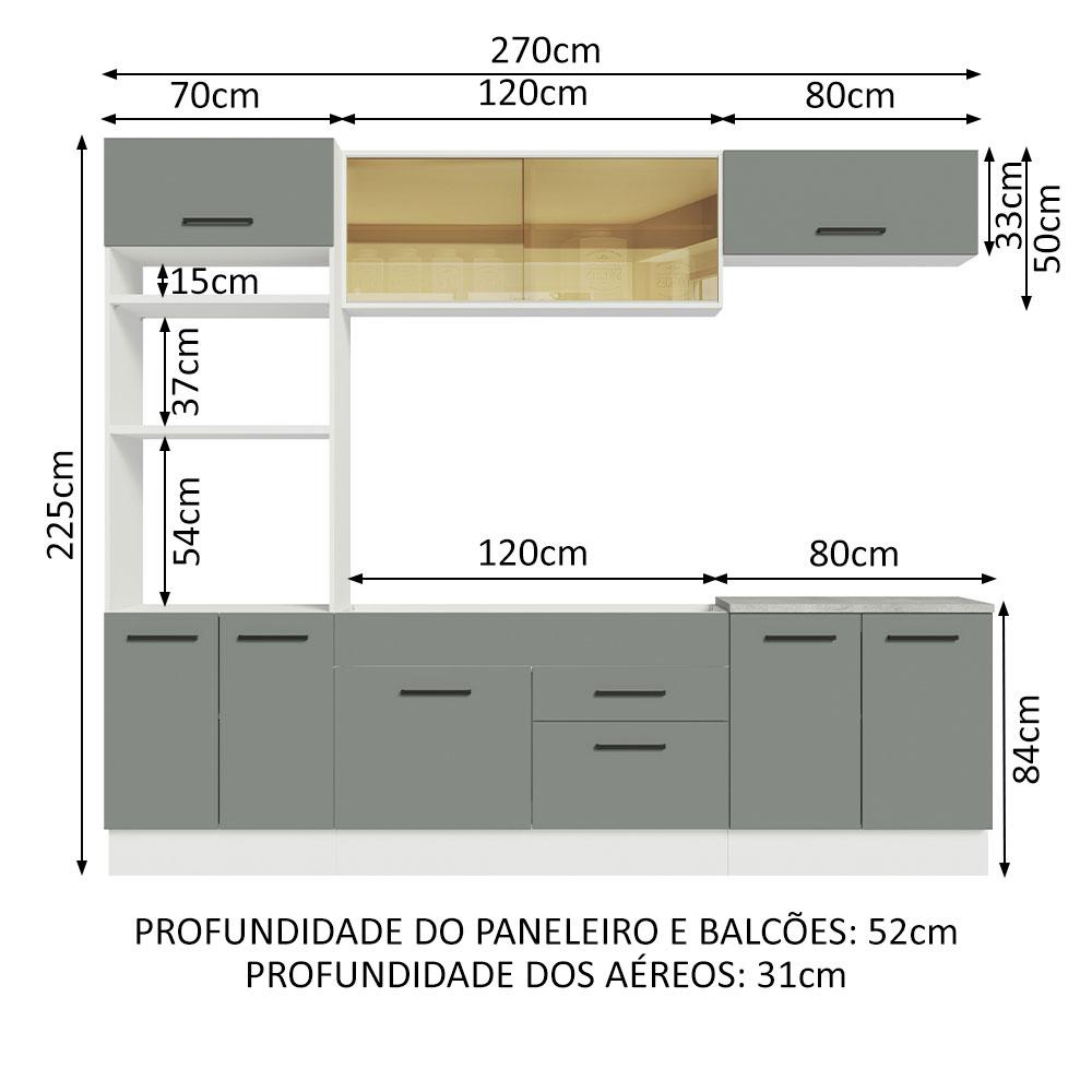 Cozinha Completa Madesa Agata 270003 com Armário e Balcão (Sem Tampo e Pia) - Branco/Cinza