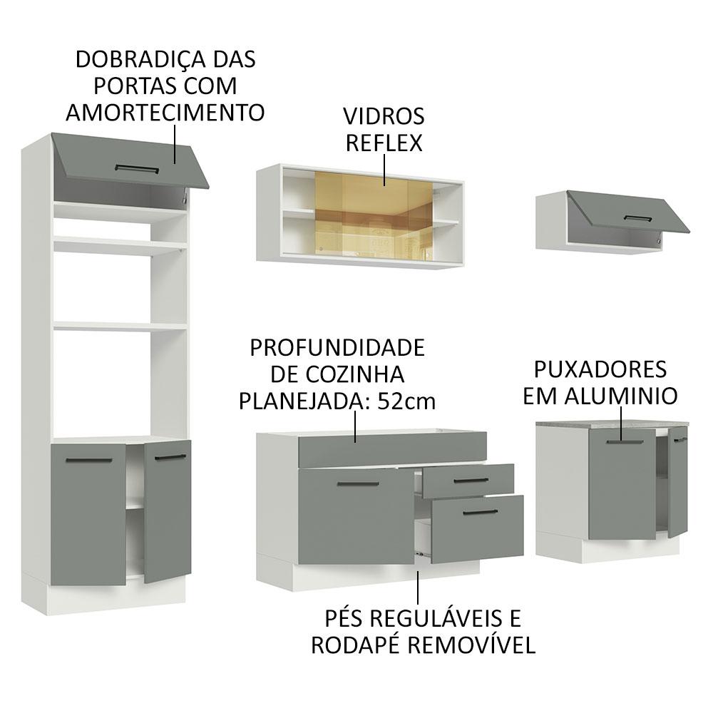Cozinha Completa Madesa Agata 270003 com Armário e Balcão (Sem Tampo e Pia) - Branco/Cinza