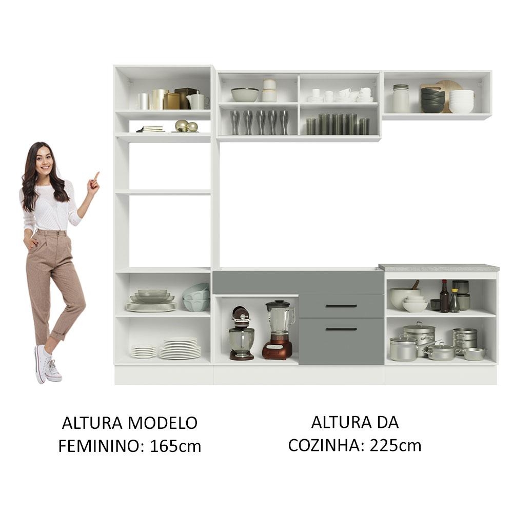 Cozinha Completa Madesa Agata 270003 com Armário e Balcão (Sem Tampo e Pia) - Branco/Cinza