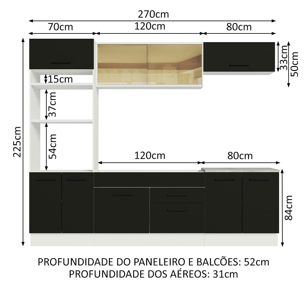 Cozinha Completa Madesa Agata 270003 com Armário e Balcão (Sem Tampo e Pia) - Branco/Preto