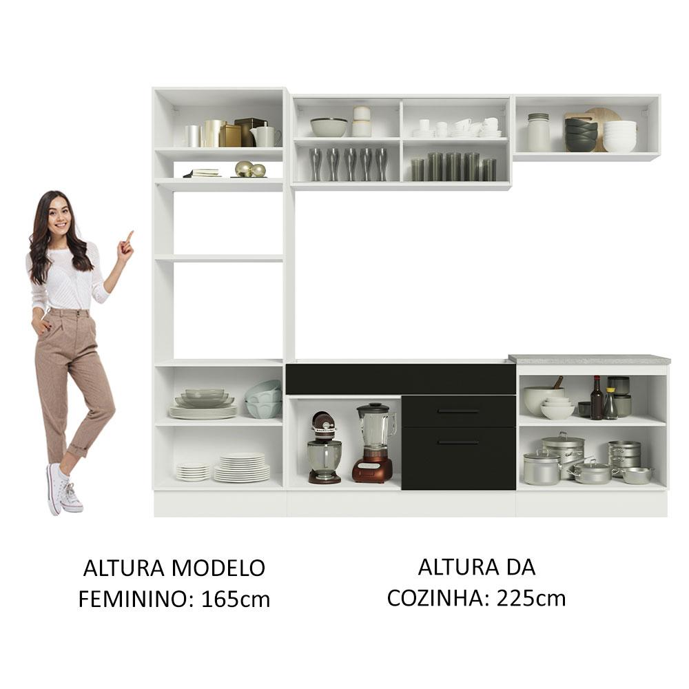 Cozinha Completa Madesa Agata 270003 com Armário e Balcão (Sem Tampo e Pia) - Branco/Preto