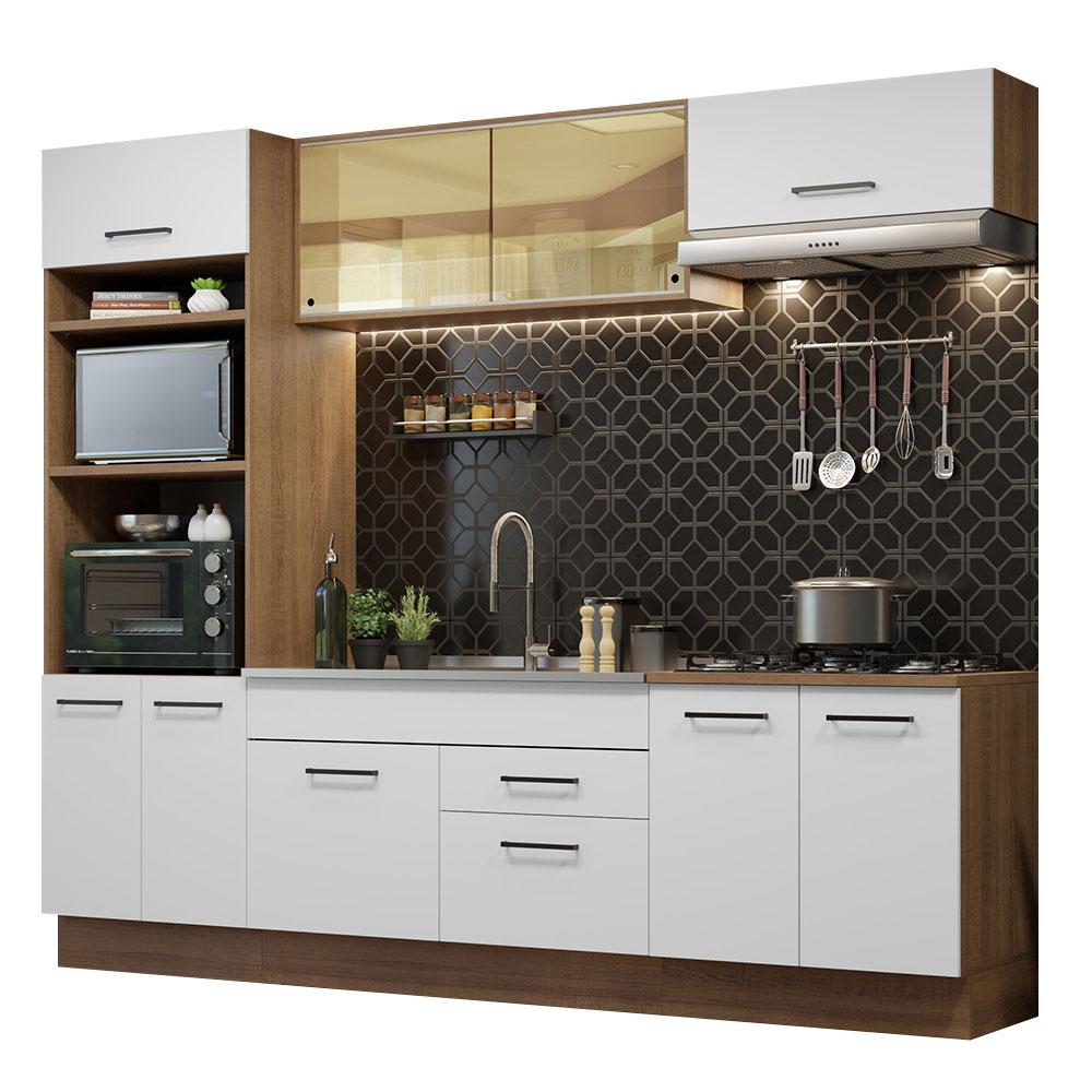 Cozinha Completa Madesa Agata 270003 com Armário e Balcão (Sem Tampo e Pia) - Rustic/Branco