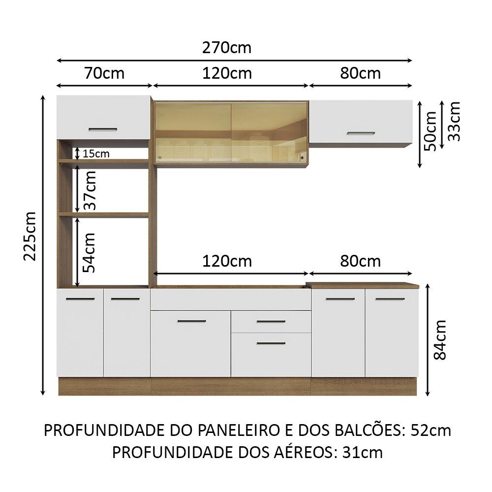 Cozinha Completa Madesa Agata 270003 com Armário e Balcão (Sem Tampo e Pia) - Rustic/Branco