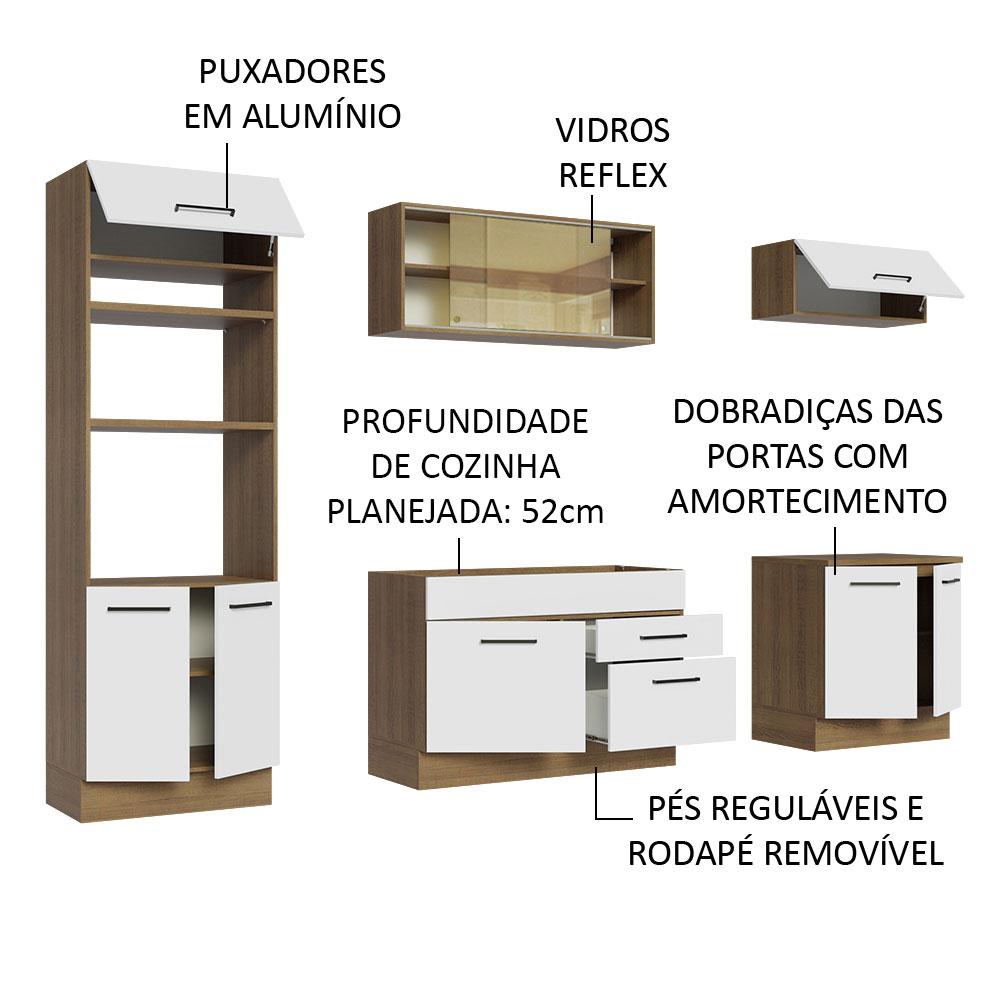Cozinha Completa Madesa Agata 270003 com Armário e Balcão (Sem Tampo e Pia) - Rustic/Branco