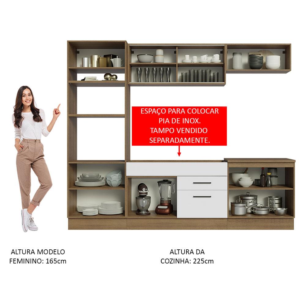 Cozinha Completa Madesa Agata 270003 com Armário e Balcão (Sem Tampo e Pia) - Rustic/Branco