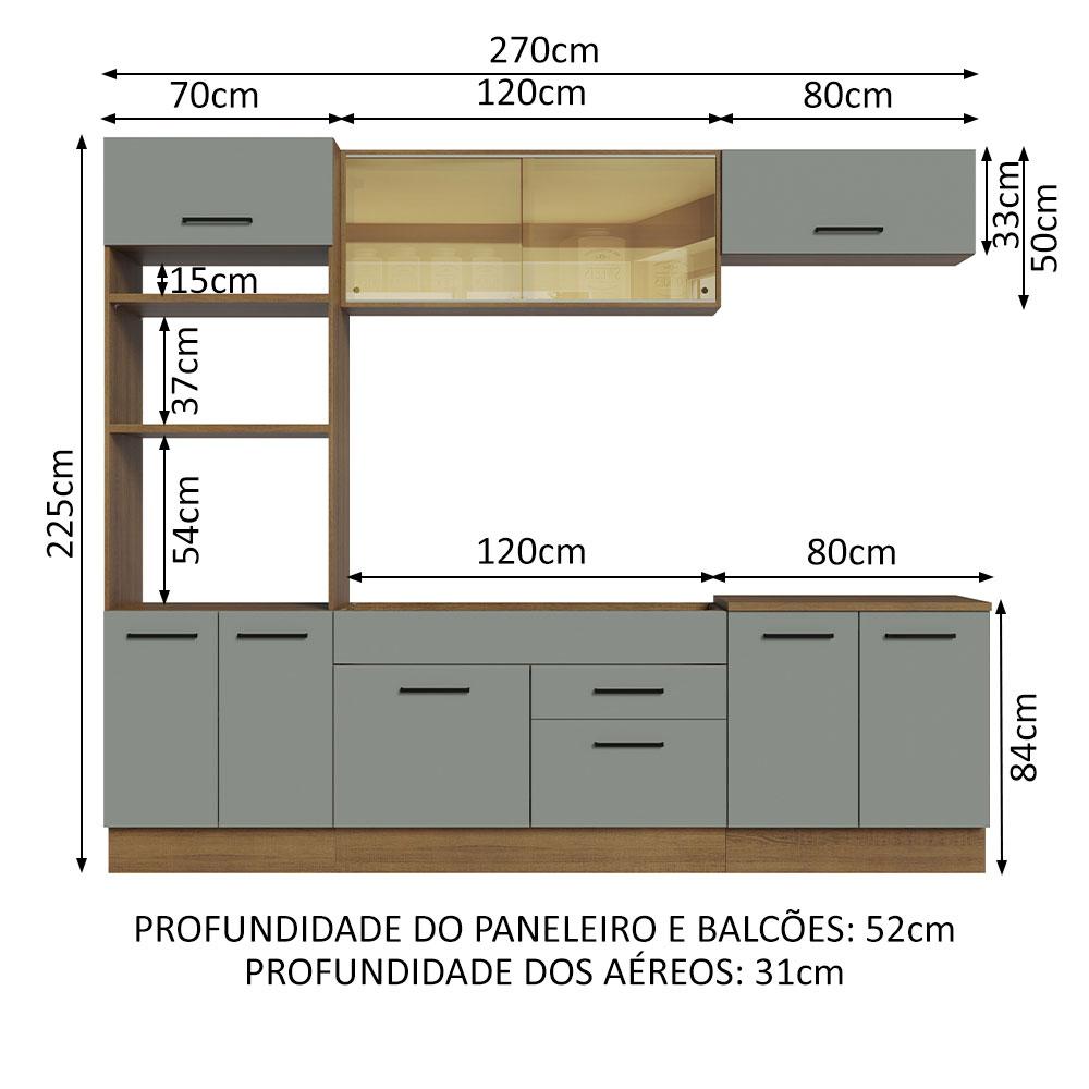 Cozinha Completa Madesa Agata 270003 com Armário e Balcão (Sem Tampo e Pia) - Rustic/Cinza