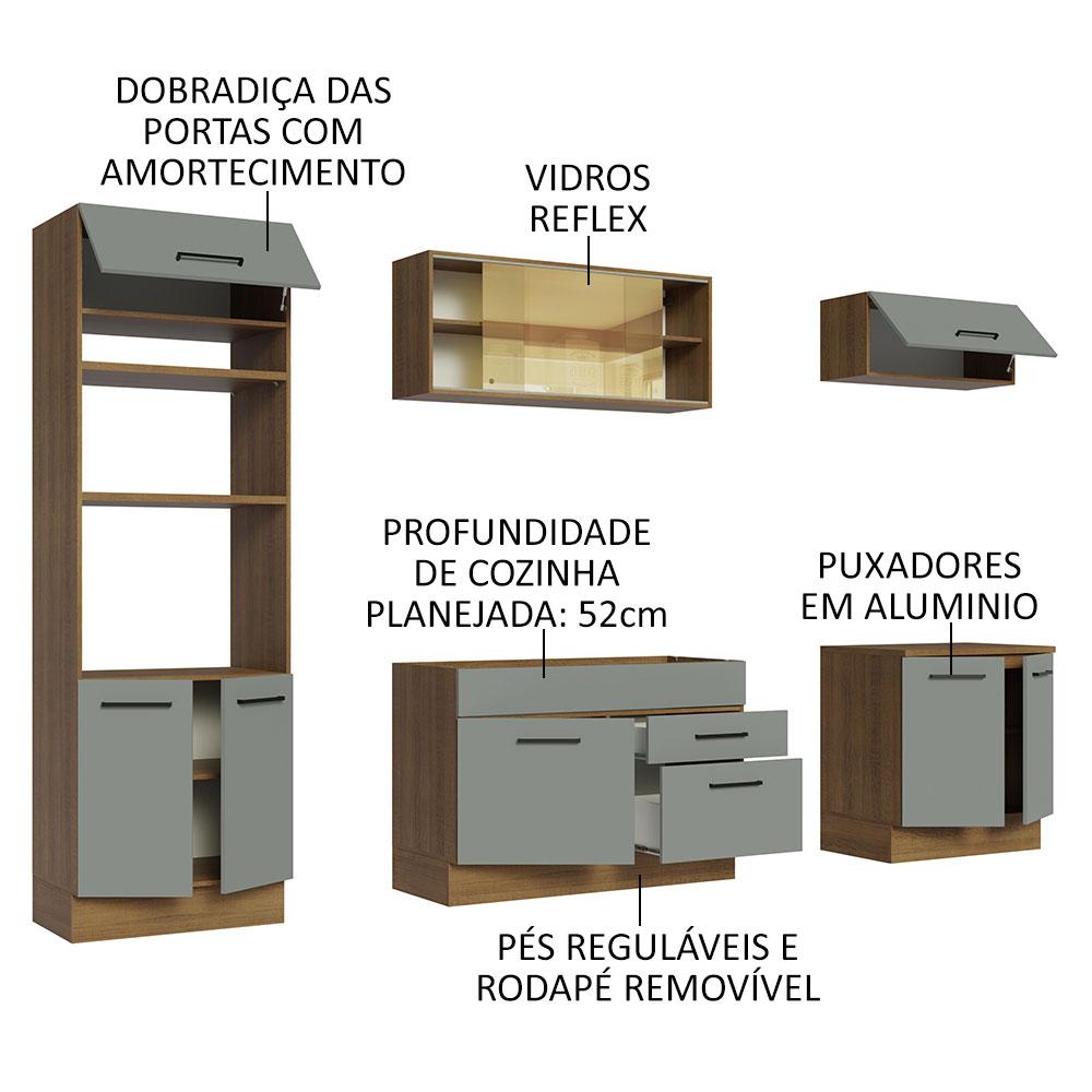 Cozinha Completa Madesa Agata 270003 com Armário e Balcão (Sem Tampo e Pia) - Rustic/Cinza