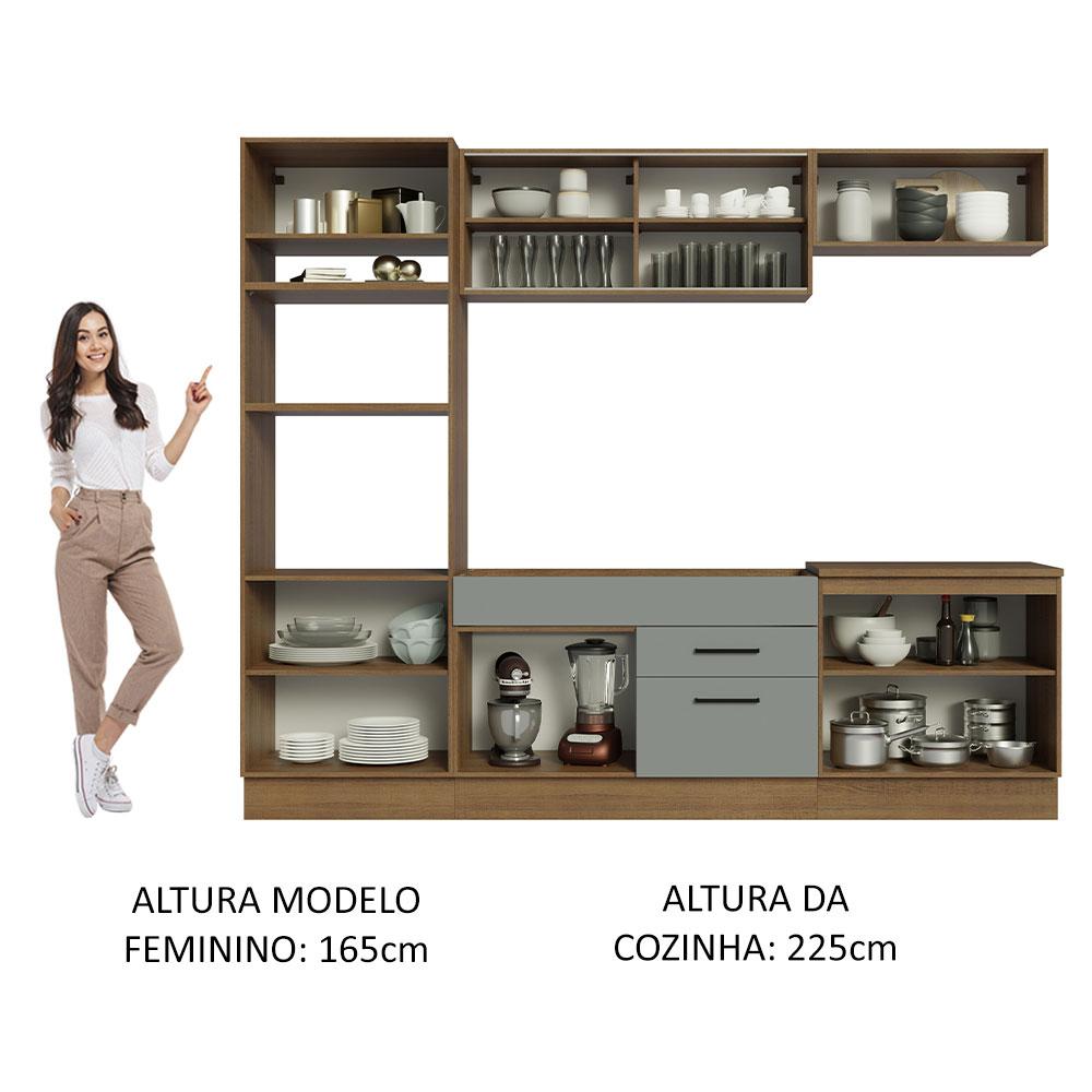 Cozinha Completa Madesa Agata 270003 com Armário e Balcão (Sem Tampo e Pia) - Rustic/Cinza