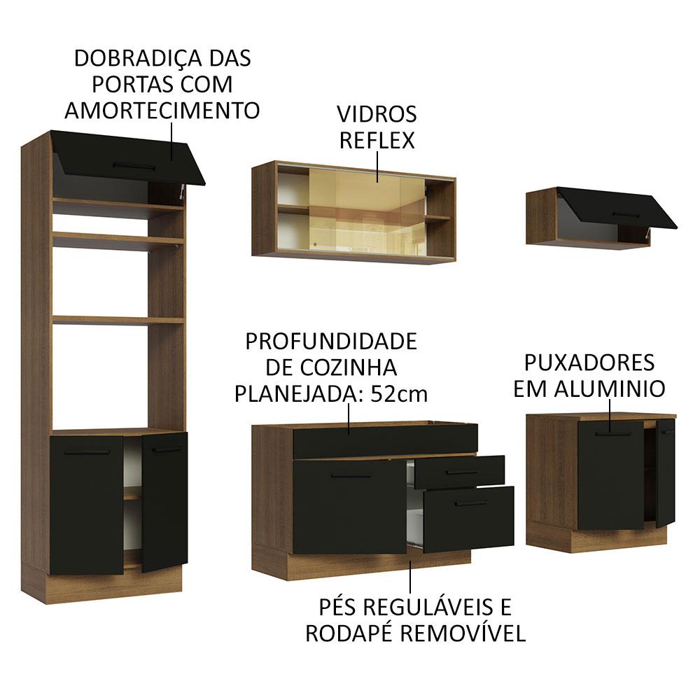 Cozinha Completa Madesa Agata 270003 com Armário e Balcão (Sem Tampo e Pia) - Rustic/Preto
