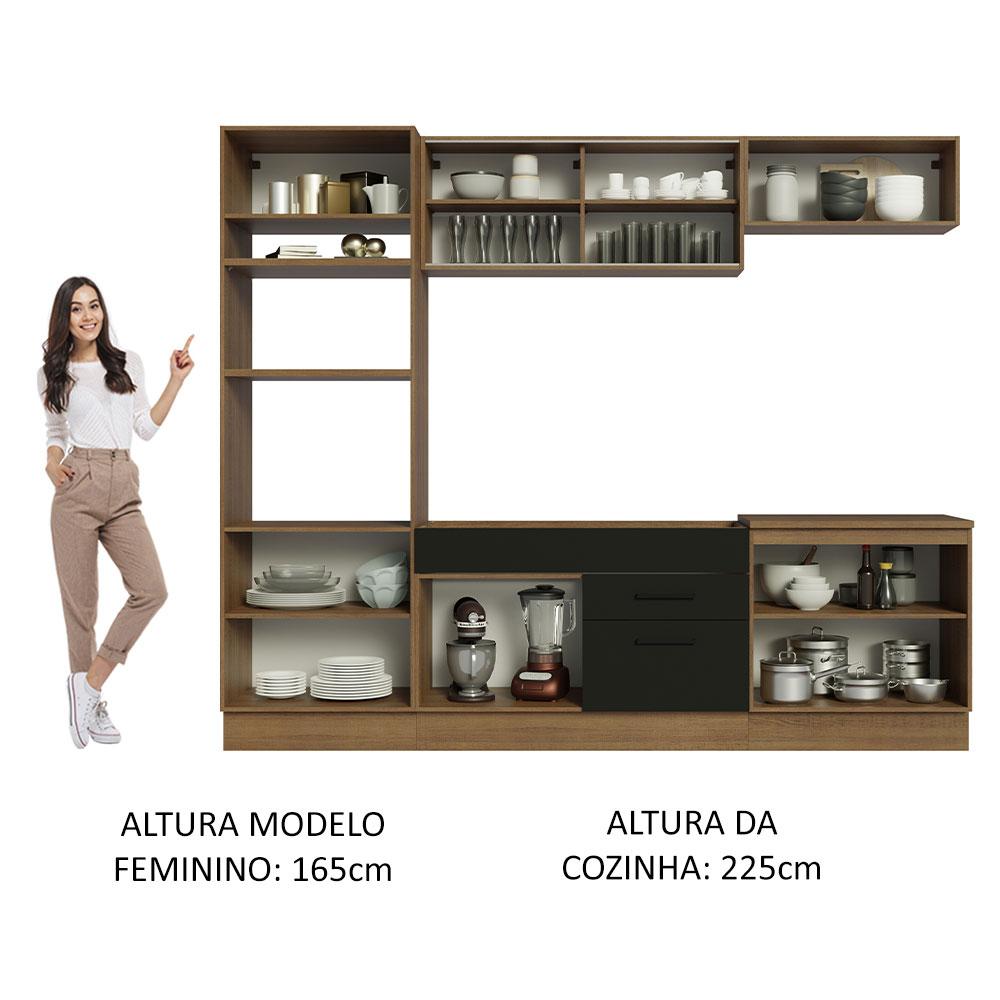 Cozinha Completa Madesa Agata 270003 com Armário e Balcão (Sem Tampo e Pia) - Rustic/Preto