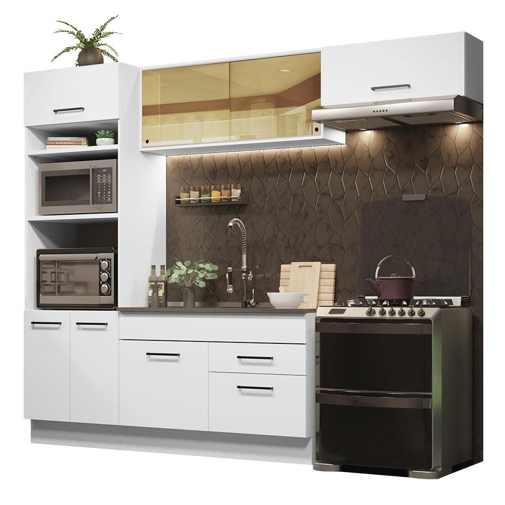 Cozinha Completa Madesa Agata 270004 com Armário e Balcão (Sem Tampo e Pia) - Branco