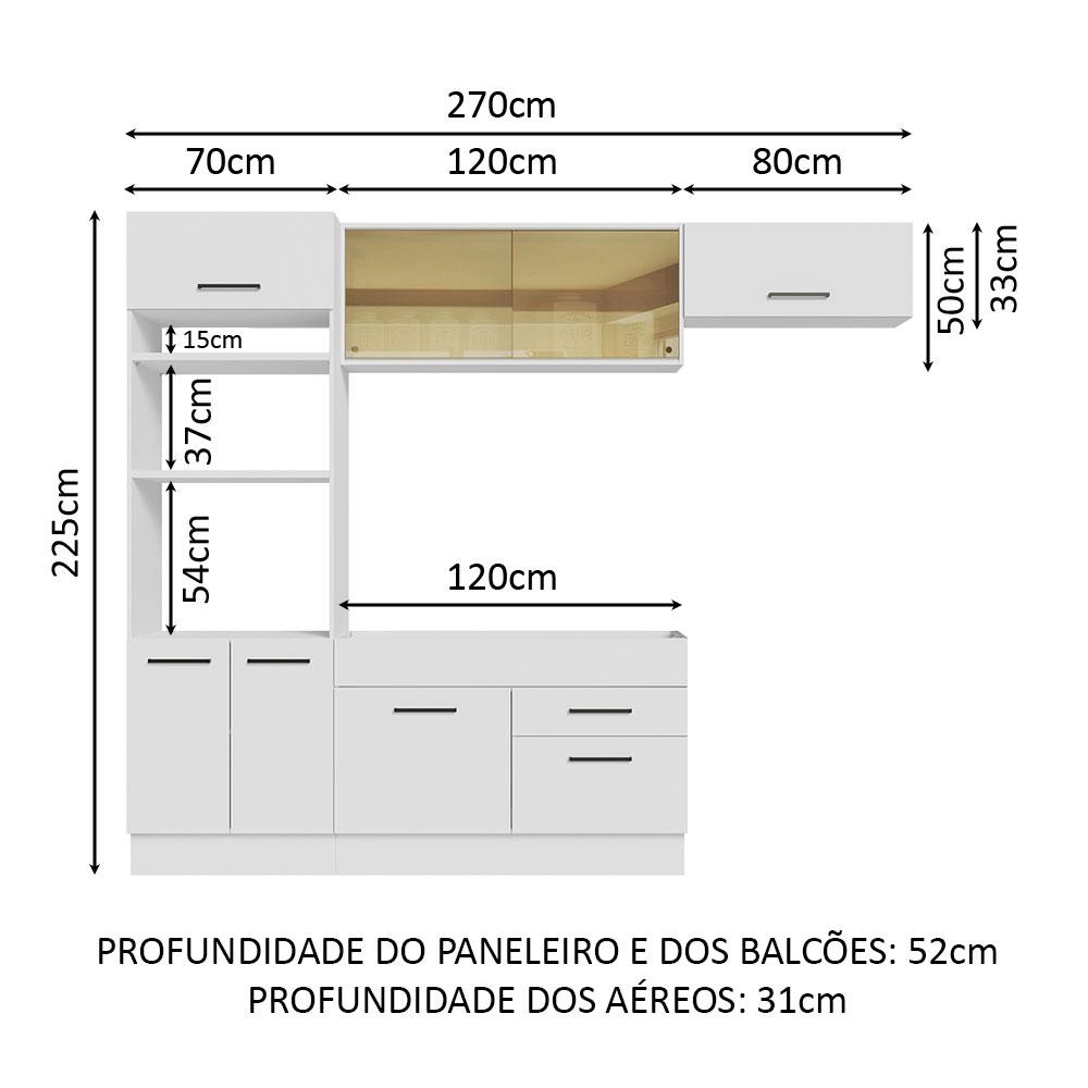 Cozinha Completa Madesa Agata 270004 com Armário e Balcão (Sem Tampo e Pia) - Branco