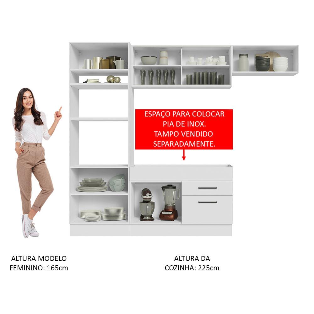 Cozinha Completa Madesa Agata 270004 com Armário e Balcão (Sem Tampo e Pia) - Branco