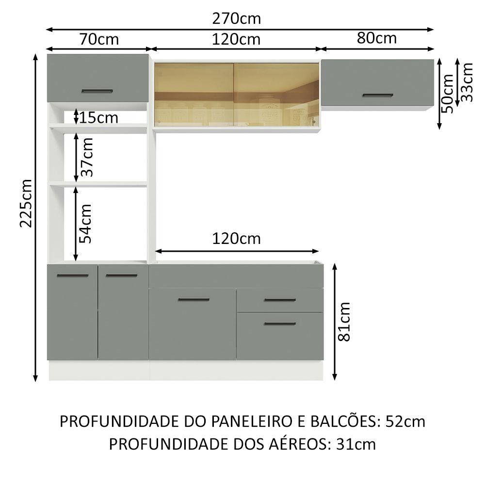 Cozinha Completa Madesa Agata 270004 com Armário e Balcão (Sem Tampo e Pia) - Branco/Cinza