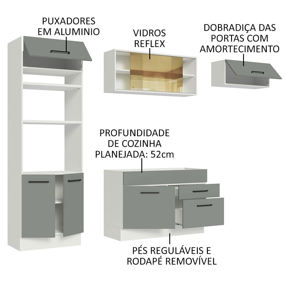 Cozinha Completa Madesa Agata 270004 com Armário e Balcão (Sem Tampo e Pia) - Branco/Cinza