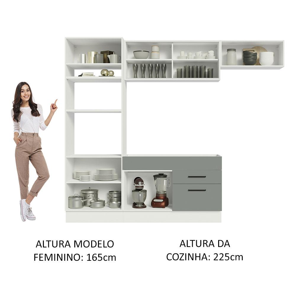 Cozinha Completa Madesa Agata 270004 com Armário e Balcão (Sem Tampo e Pia) - Branco/Cinza