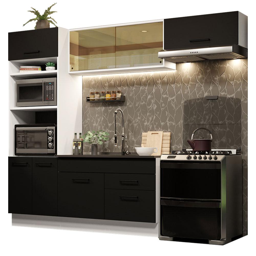 Cozinha Completa Madesa Agata 270004 com Armário e Balcão (Sem Tampo e Pia) - Branco/Preto