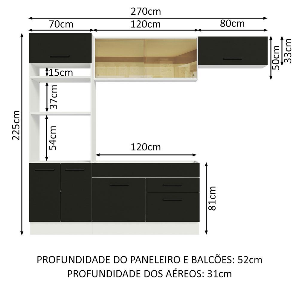 Cozinha Completa Madesa Agata 270004 com Armário e Balcão (Sem Tampo e Pia) - Branco/Preto
