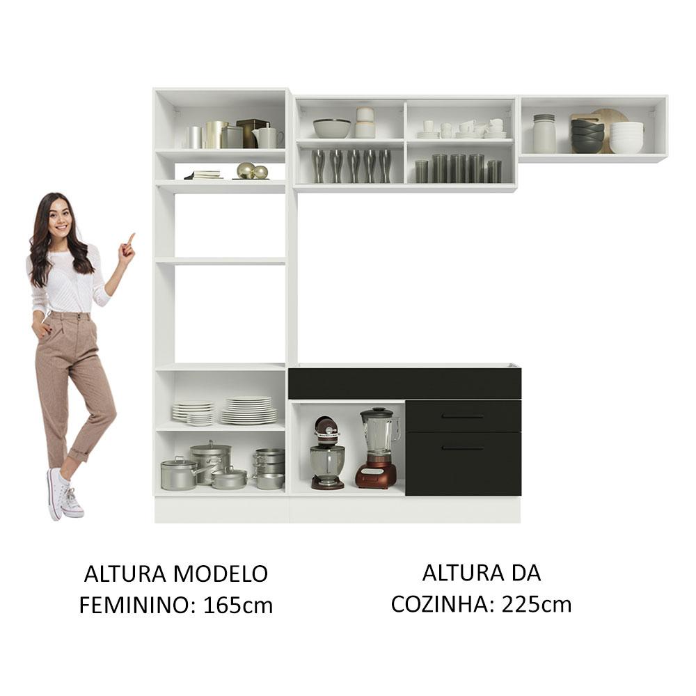 Cozinha Completa Madesa Agata 270004 com Armário e Balcão (Sem Tampo e Pia) - Branco/Preto