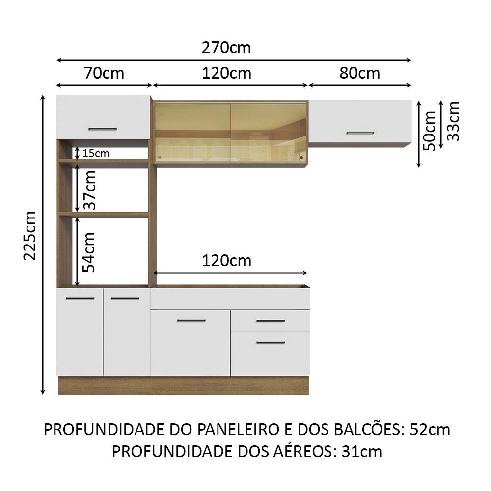 Cozinha Completa Madesa Agata 270004 com Armário e Balcão (Sem Tampo e Pia) - Rustic/Branco