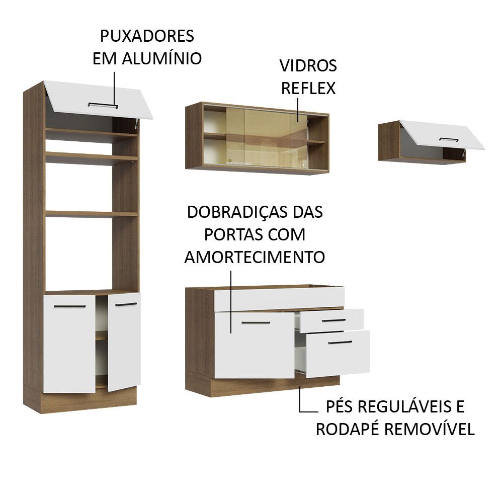 Cozinha Completa Madesa Agata 270004 com Armário e Balcão (Sem Tampo e Pia) - Rustic/Branco