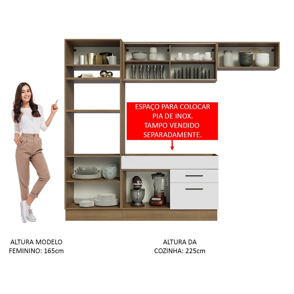 Cozinha Completa Madesa Agata 270004 com Armário e Balcão (Sem Tampo e Pia) - Rustic/Branco