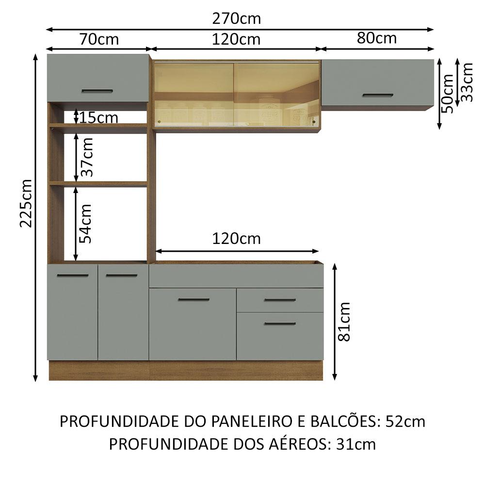 Cozinha Completa Madesa Agata 270004 com Armário e Balcão (Sem Tampo e Pia) - Rustic/Cinza