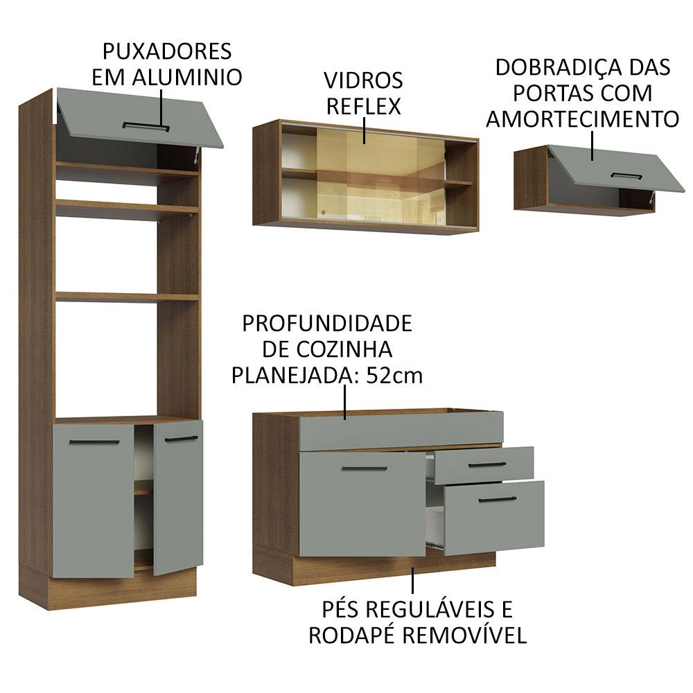 Cozinha Completa Madesa Agata 270004 com Armário e Balcão (Sem Tampo e Pia) - Rustic/Cinza