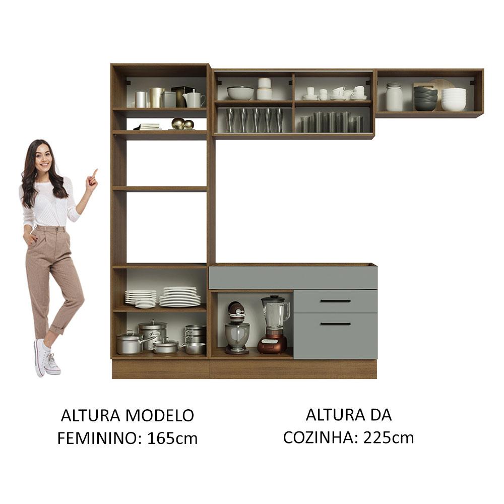 Cozinha Completa Madesa Agata 270004 com Armário e Balcão (Sem Tampo e Pia) - Rustic/Cinza
