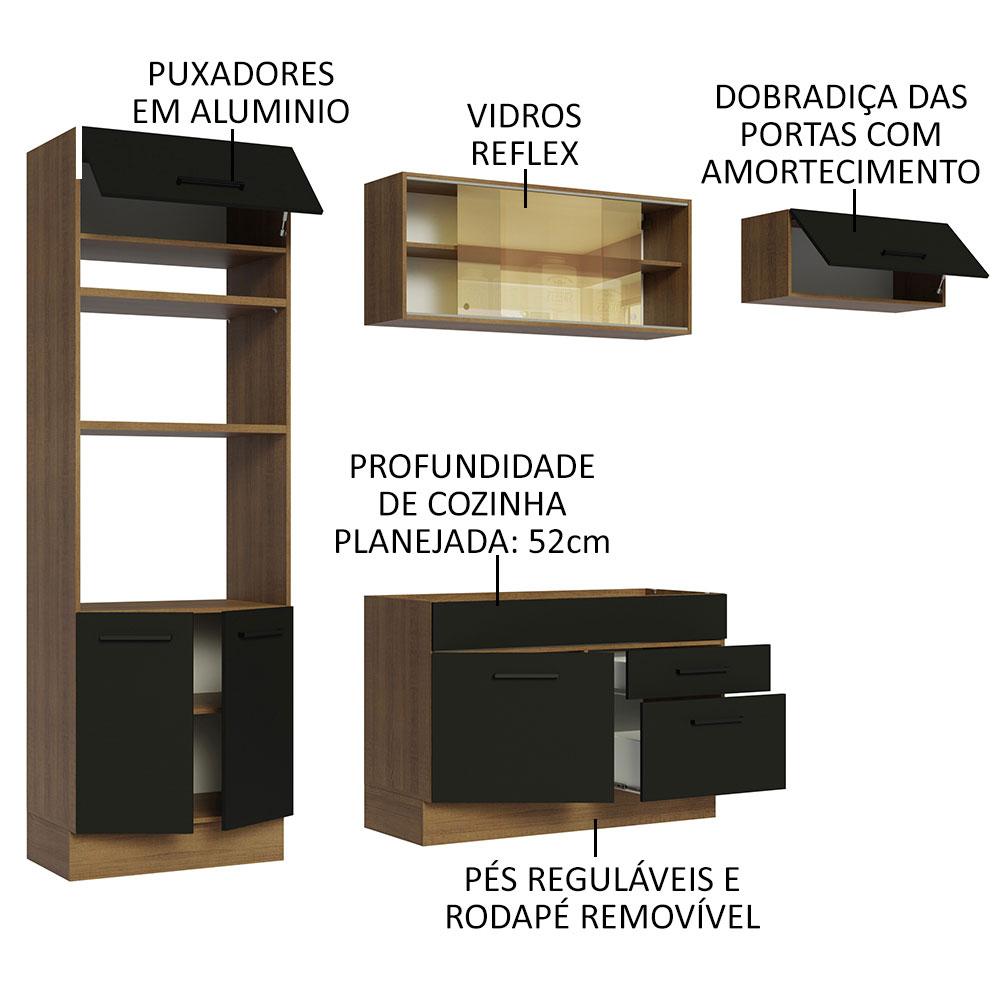 Cozinha Completa Madesa Agata 270004 com Armário e Balcão (Sem Tampo e Pia) - Rustic/Preto