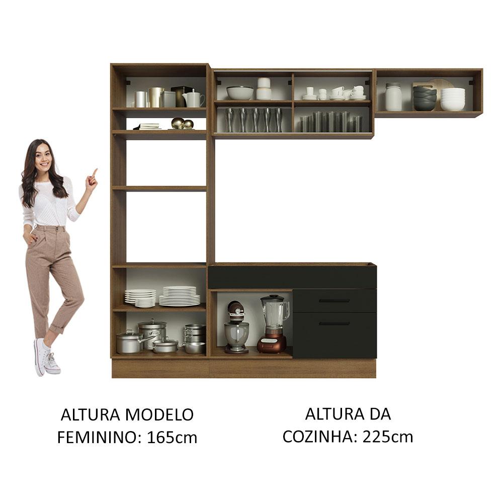 Cozinha Completa Madesa Agata 270004 com Armário e Balcão (Sem Tampo e Pia) - Rustic/Preto