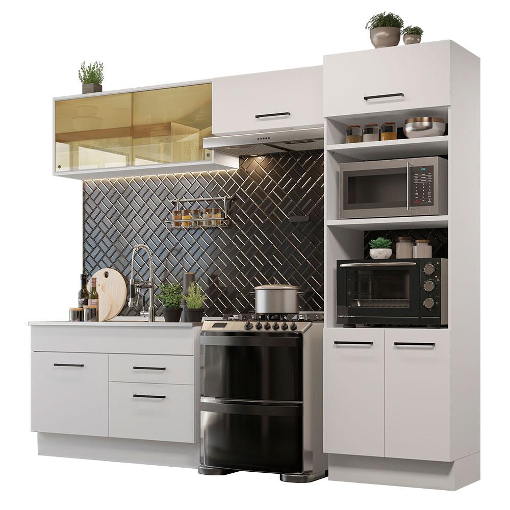 Cozinha Completa Madesa Agata 270005 com Armário e Balcão (Sem Tampo e Pia) - Branco