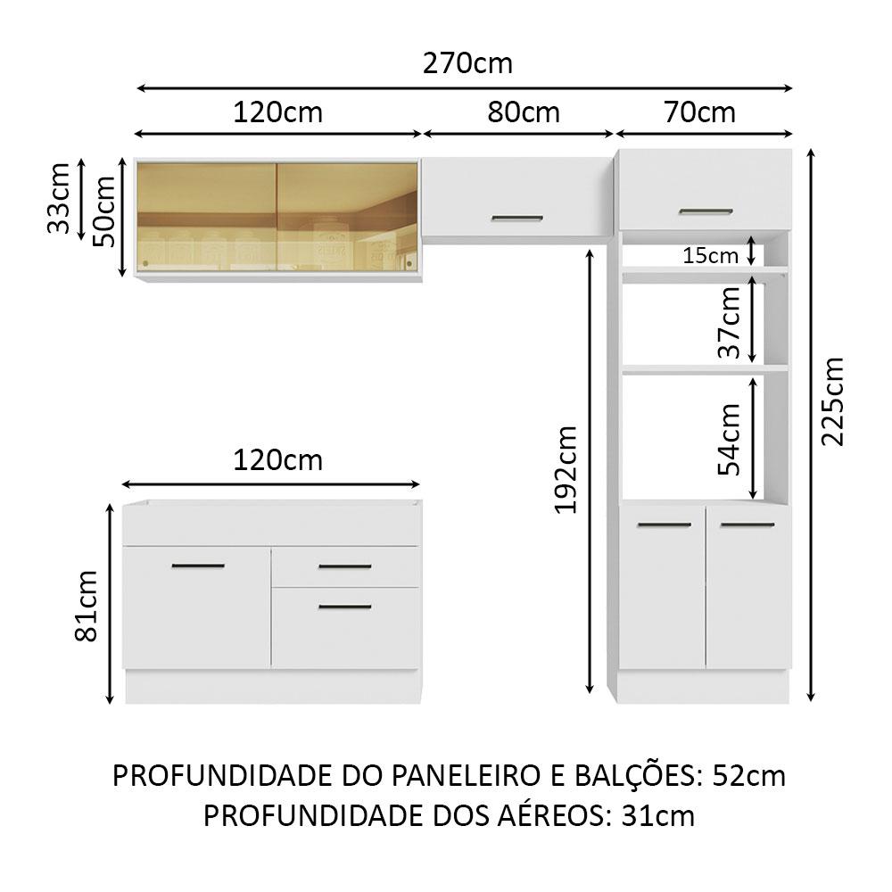 Cozinha Completa Madesa Agata 270005 com Armário e Balcão (Sem Tampo e Pia) - Branco