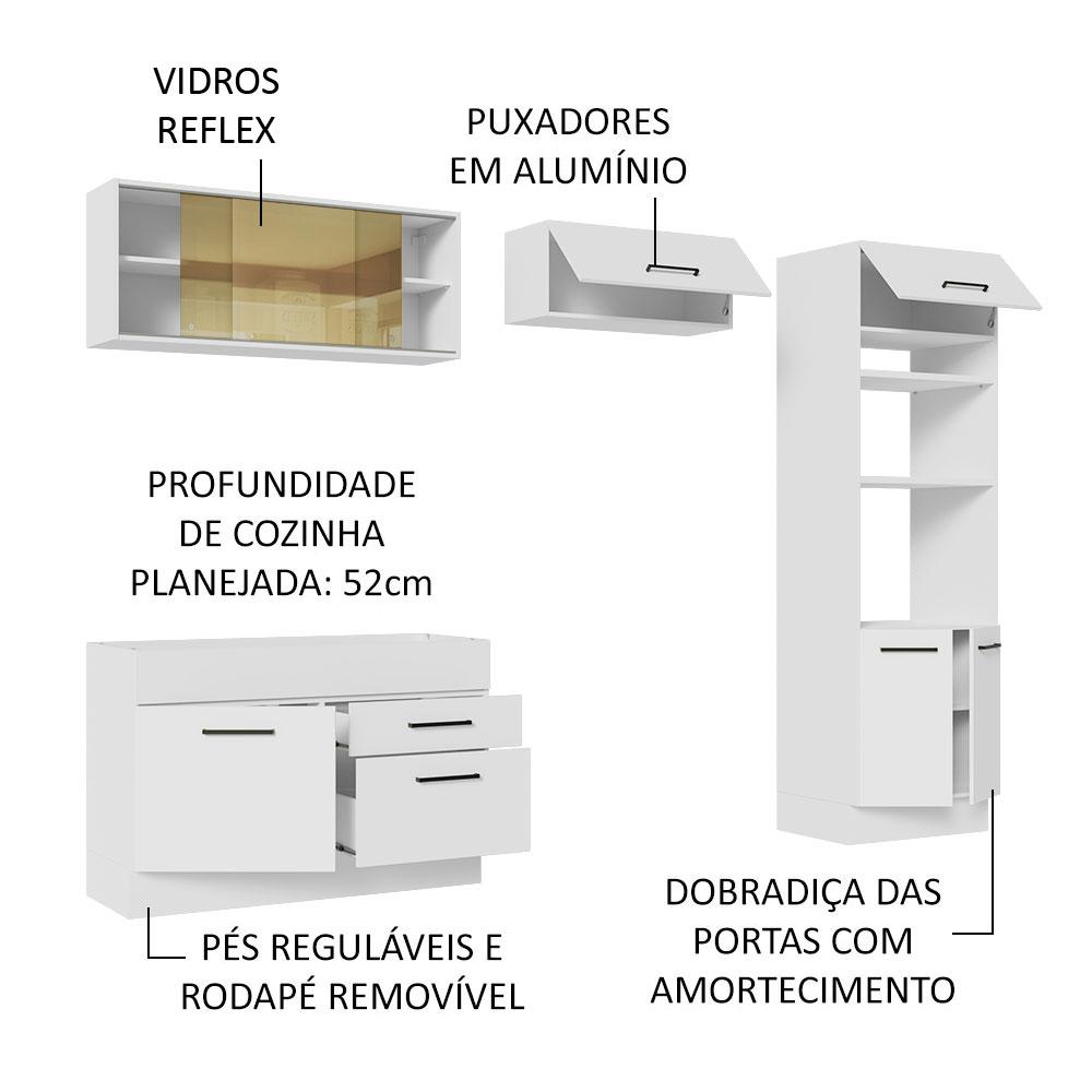 Cozinha Completa Madesa Agata 270005 com Armário e Balcão (Sem Tampo e Pia) - Branco