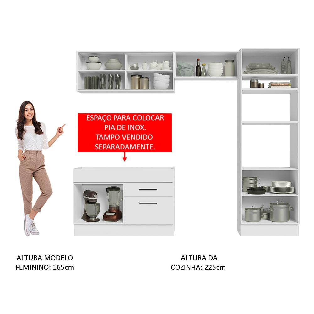 Cozinha Completa Madesa Agata 270005 com Armário e Balcão (Sem Tampo e Pia) - Branco
