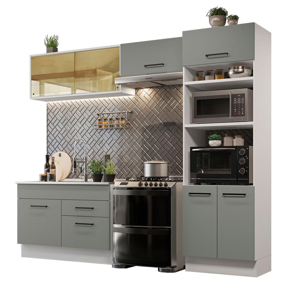 Cozinha Completa Madesa Agata 270005 com Armário e Balcão (Sem Tampo e Pia) - Branco/Cinza