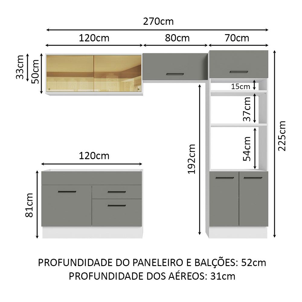 Cozinha Completa Madesa Agata 270005 com Armário e Balcão (Sem Tampo e Pia) - Branco/Cinza